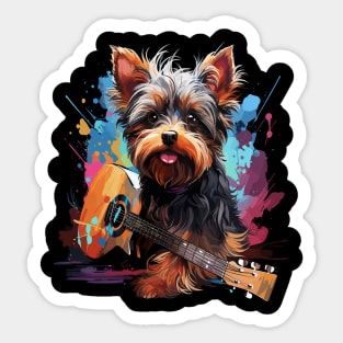 Yorkshire Terrier Playing Guitar Sticker